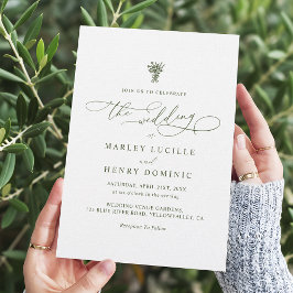 Invitación Boho Minimalist Script Olive Green Wedding