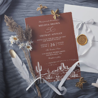 Invitación Boho Minimalist Terracotta Western QR Code Wedding