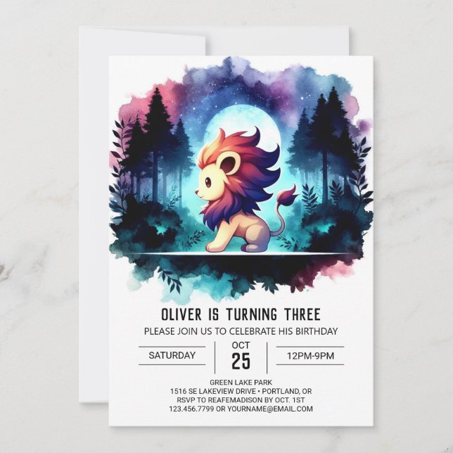 Invitación Boho Minimalista cumpleaños del león (Anverso)