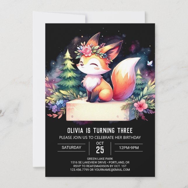 Invitación Boho Minimalista digital de cumpleaños de Fox (Anverso)