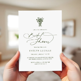 Invitación Boho Minimalista Escritura Verde Oliva Despedida d