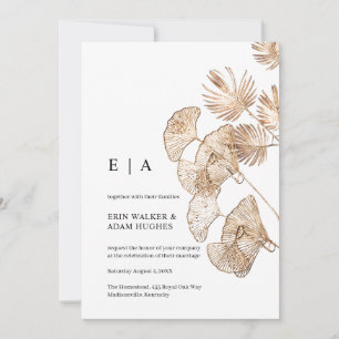 Invitación Boho minimalista Ginko de oro y Palm Elegant Weddi