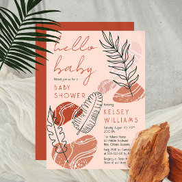 Invitación Boho Minimalista Terracotta Rubor Hello Baby Showe