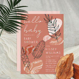 Invitación Boho Minimalista Terracotta Rubor Hello Baby Showe