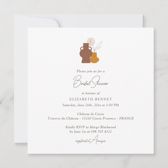 Invitación Boho Minimalista Vases Británica Shower Square (Reverso)