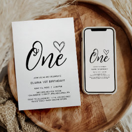 Invitación Boho mínimo moderno Primer cumpleaños