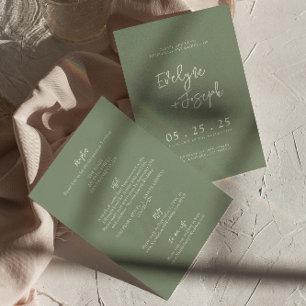 Invitación Boho Mínimo Verde Masaje Moderno Todo En Un Boda