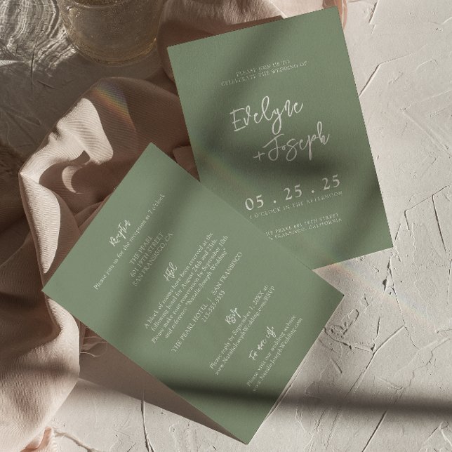 Invitación Boho Mínimo Verde Masaje Moderno Todo En Un Boda (Subido por el creador)