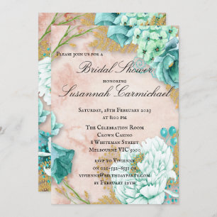Invitación Boho Mint Green y Rubor Floral Bridal Shower Inv