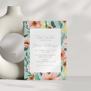 Invitación Boho Mint Sage Green Pintado Floral Bridal Shower