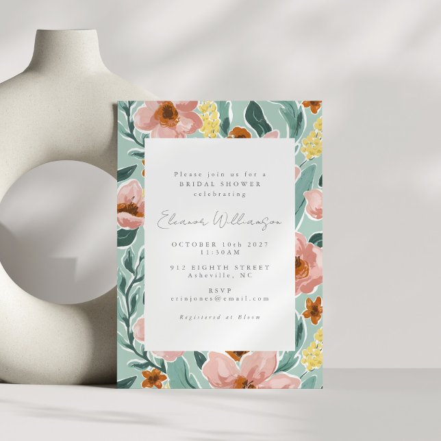 Invitación Boho Mint Sage Green Pintado Floral Bridal Shower (Subido por el creador)