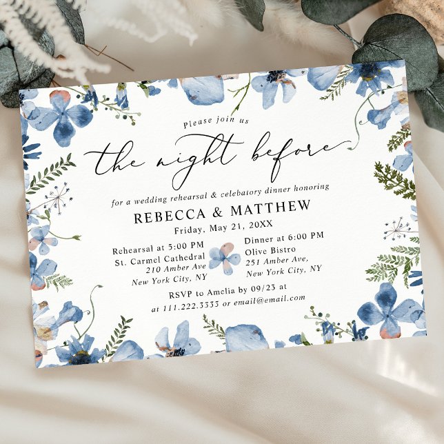 Invitación Boho Moda Azul Botánico La Noche Antes Del Boda (Subido por el creador)