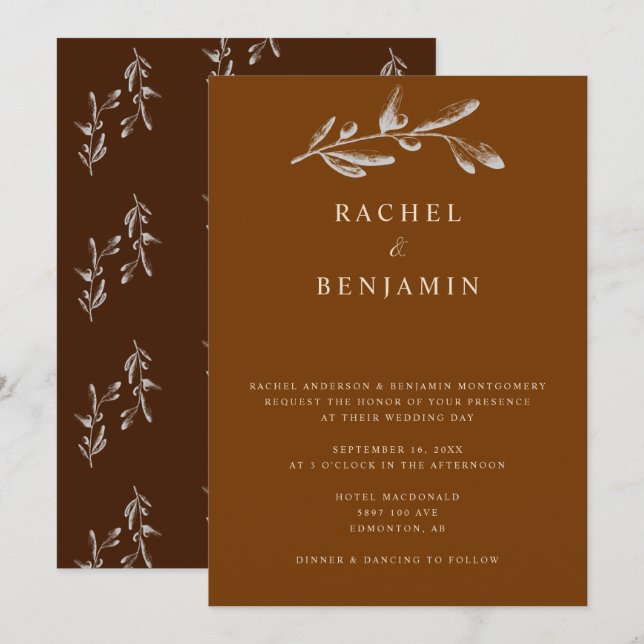 Invitación Boho Moda Boda Elegant Terracotta Botanica (Anverso / Reverso)