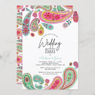 Invitación Boho Moda bohemia Boda paisley indio rosa