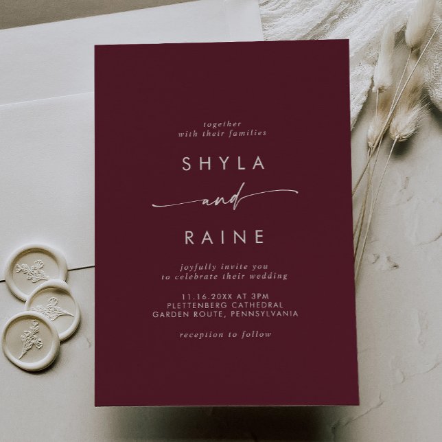 Invitación Boho Moda Borgoña Boda de la Casual Roja (Subido por el creador)