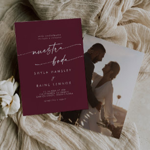 Invitación Boho Moda Borgoña Foto roja Boda español