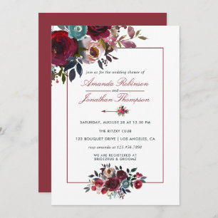 Invitación Boho Moda Borgoña y la Marina Otoño Boda otoño