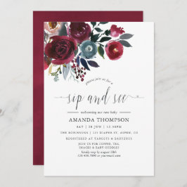 Invitación Boho Moda Borgoña y Marina floral Sip y ver