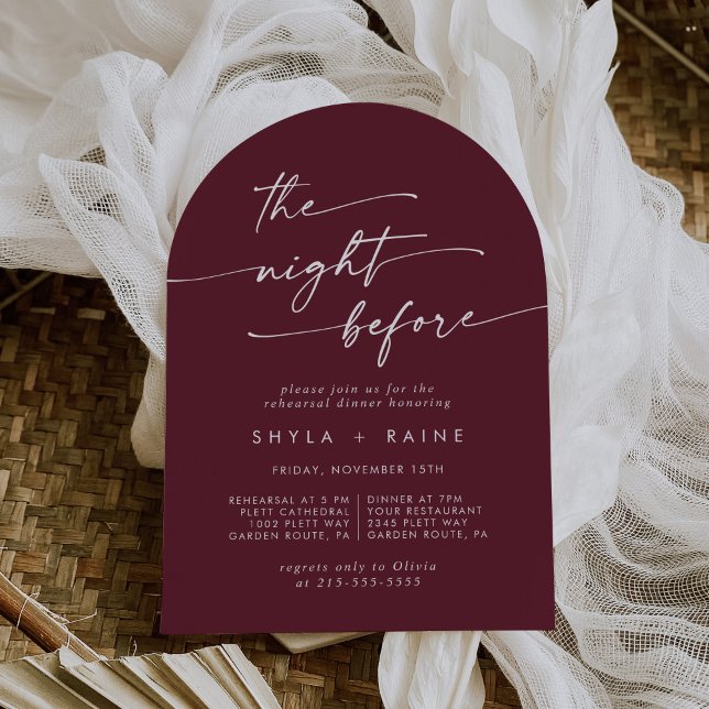 Invitación Boho Moda Burgundy Arco Rojo Ensayo Cena (Subido por el creador)