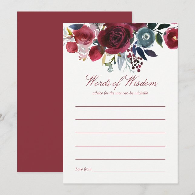 Invitación Boho Moda burgundy y la marina Baby Shower Advice (Anverso / Reverso)