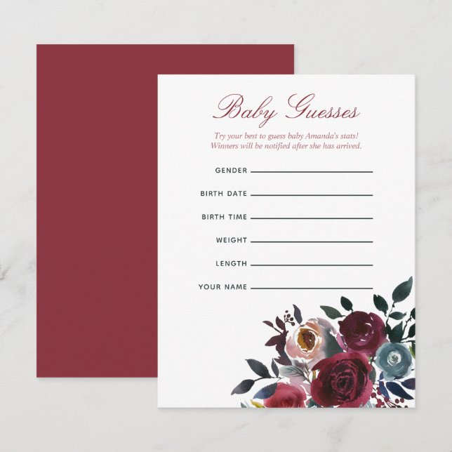 Invitación Boho moda burgundy y la marina Baby Shower Guessin (Anverso / Reverso)