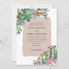 Invitación Boho Moda Cactus Suculento Verdor Boda Floral