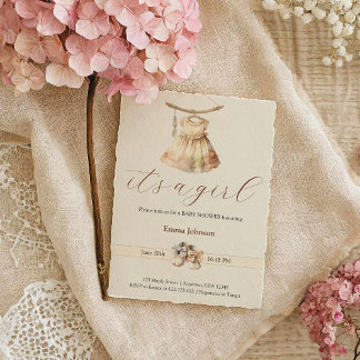 Invitación Boho Moda Chica vestir Beige Baby Shower Invitació
