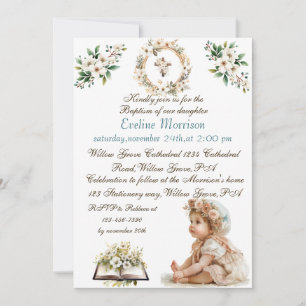 Invitación Boho Moda Chicas florales Bautismo