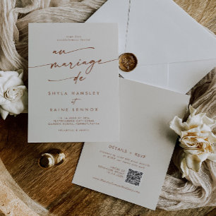 Invitación Boho Moda Cream Bohemian Código QR Boda francés