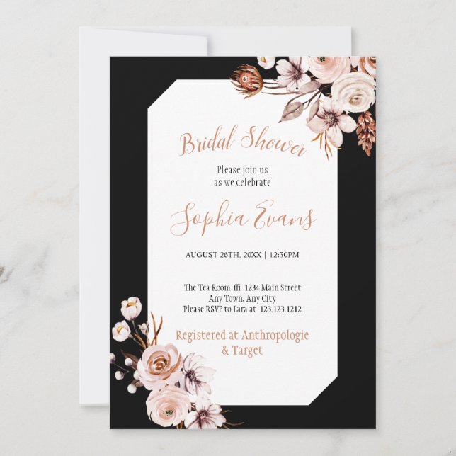 Invitación Boho Moda Cream y Brown Floral Bridal Shower Inv (Anverso)