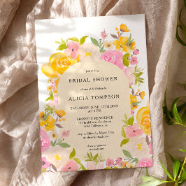 Invitación Boho moda de arco floral amarillo rosa amarillo du