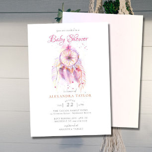 Invitación Boho Moda Dream Catcher Chica rosa Baby Shower