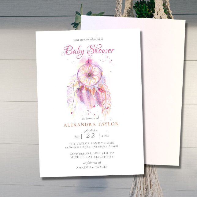 Invitación Boho Moda Dream Catcher Chica rosa Baby Shower (Subido por el creador)