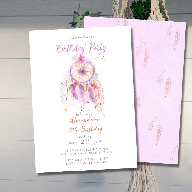 Invitación Boho Moda Dream Catcher Pink Girly Cumpleaños (Subido por el creador)