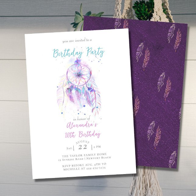 Invitación Boho Moda Dream Catcher Purple Any Age Birday (Subido por el creador)