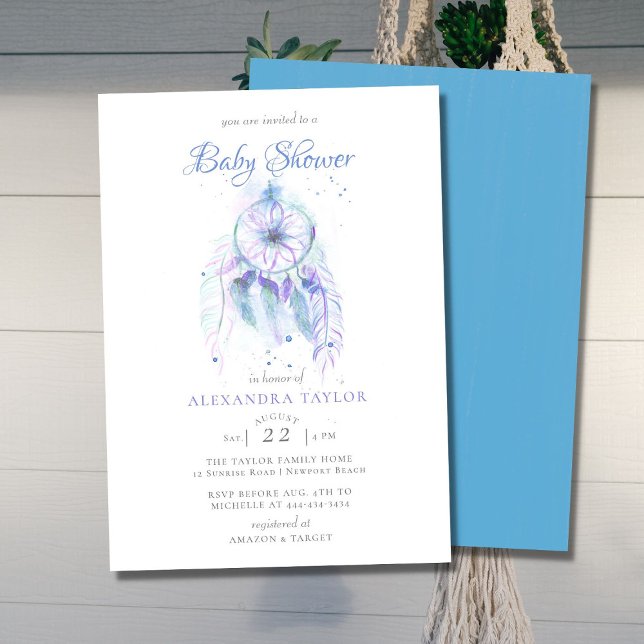 Invitación Boho Moda Dreamcatcher Blue Purple Boy Baby Shower (Subido por el creador)