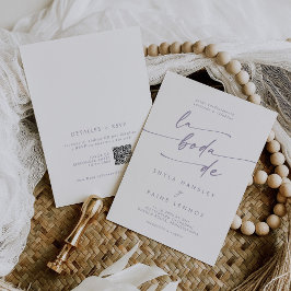 Invitación Boho Moda Dusty Purple Código QR Púrpura Boda espa