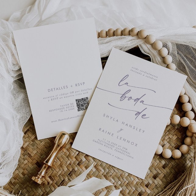 Invitación Boho Moda Dusty Purple Código QR Púrpura Boda espa (Subido por el creador)