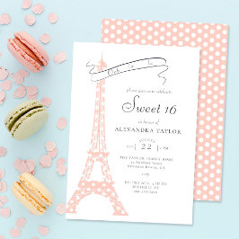 Invitación Boho Moda Eiffel París Rubor Polka Dots Sweet 16