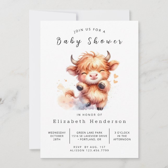 Invitación Boho Moda Elegant Cow Baby Shower (Anverso)