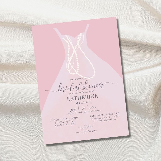 Invitación Boho Moda Elegant Vestido Perlas Ducha Nodal Rosa (Subido por el creador)
