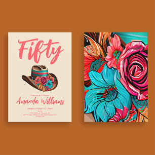 Invitación Boho Moda Floral 50º cumpleaños