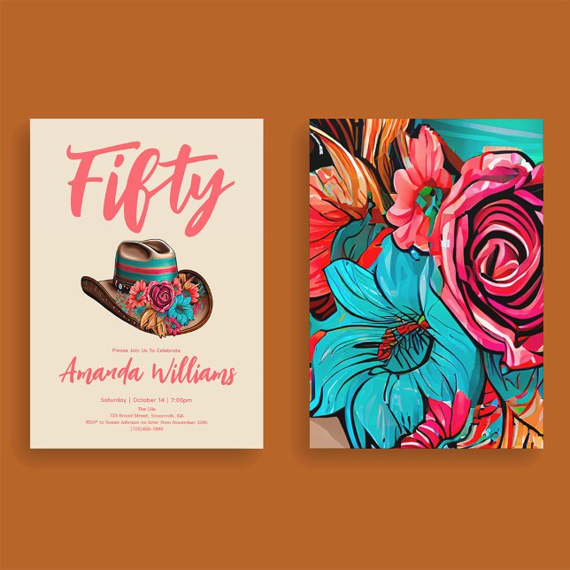 Invitación Boho Moda Floral 50º cumpleaños (Subido por el creador)