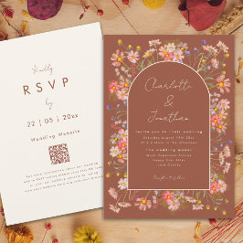 Invitación Boho Moda Floral Arco Quemado Naranja Boda Caída B