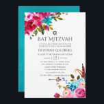 Invitación Boho Moda Floral Bat Mitzvah<br><div class="desc">Invitaciones de mitzvah de murciélago floral de color azul rosa y azul turquesa de moda boho con tipografía de escritura a mano diseñada para ser rápida y fácilmente personalizable a los detalles de tu evento.</div>