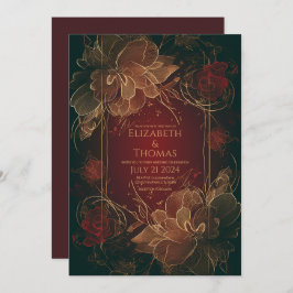 Invitación Boho Moda Floral Borgoña y Oro tema.