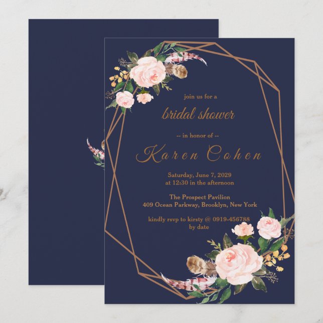 Invitación Boho Moda  Floral Bridal Shower (Anverso / Reverso)