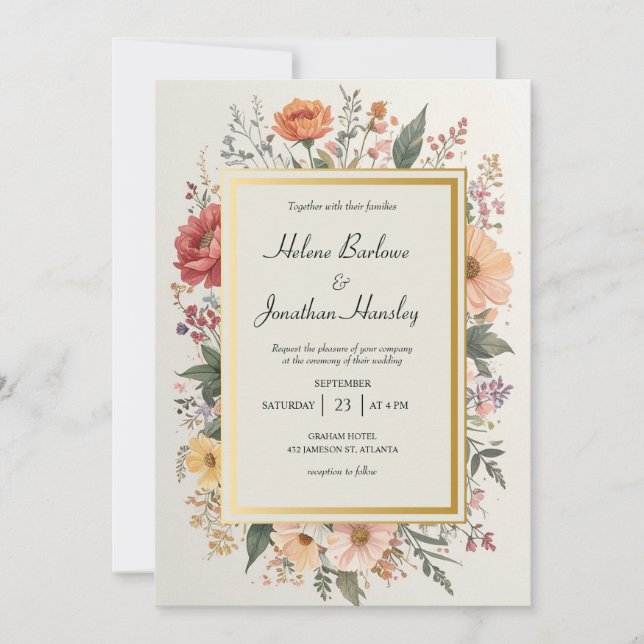 Invitación Boho Moda Floral Elegante Boda (Anverso)