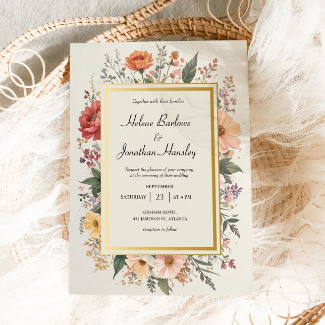 Invitación Boho Moda Floral Elegante Boda (Wildflower Boho Chic Floral Elegant Wedding Invitation)