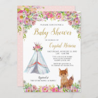 Boho Moda Floral Fox Teepee Tribal Baby Shower